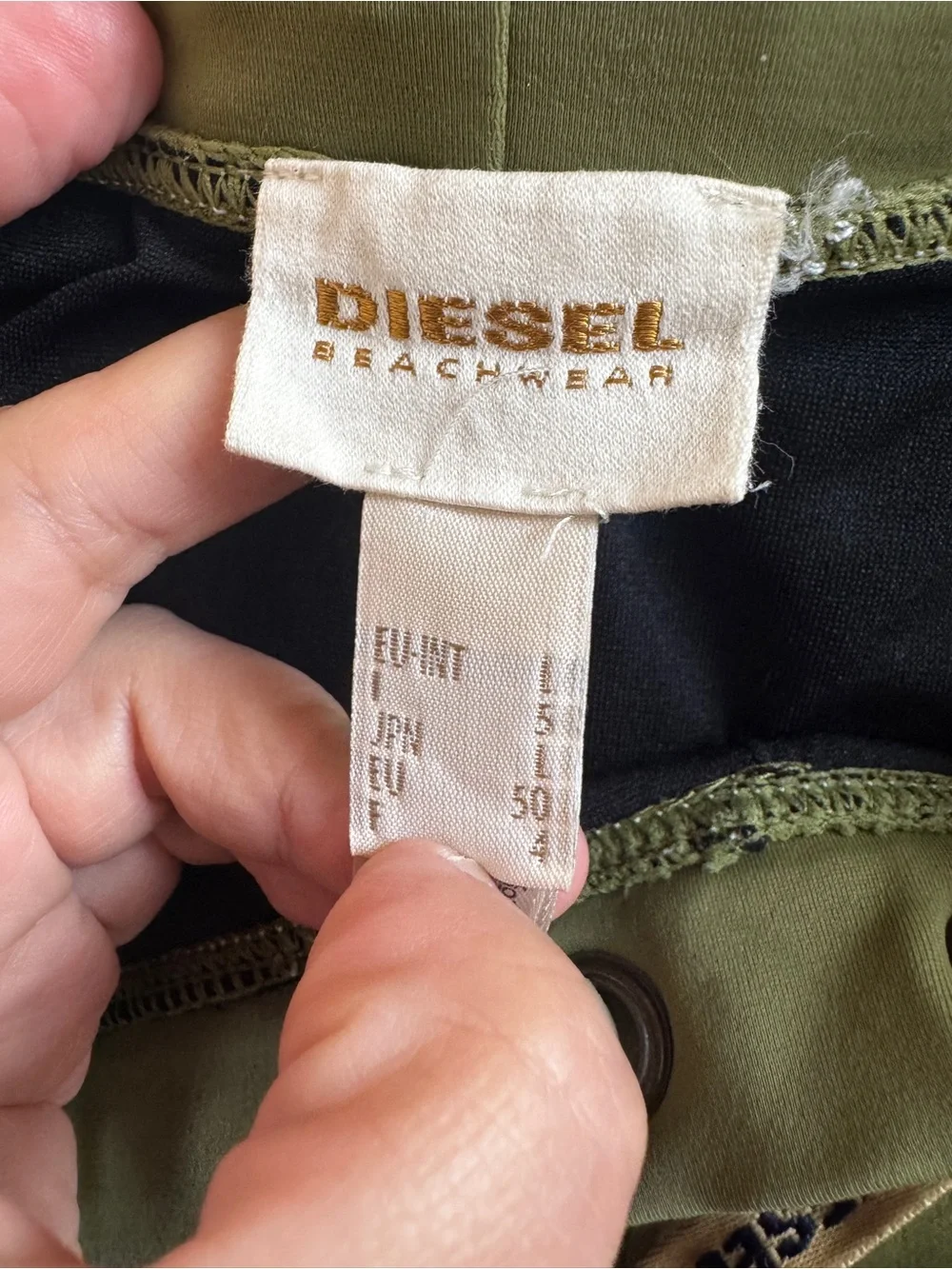 Diesel Beachwear Mens Size L Olive Green Square Leg Swim Trunks Drawstring Y2K